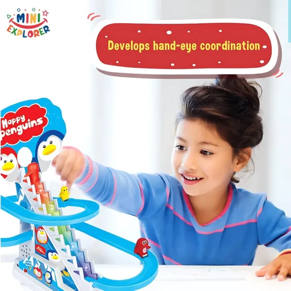 Big Size Penguin Slide Toy Set with Music & Lights | Automatic Escalator Track Toy | Penguin Racing Game for Toddlers & Kids | Interactive Stair-Climbing Cartoon Playset